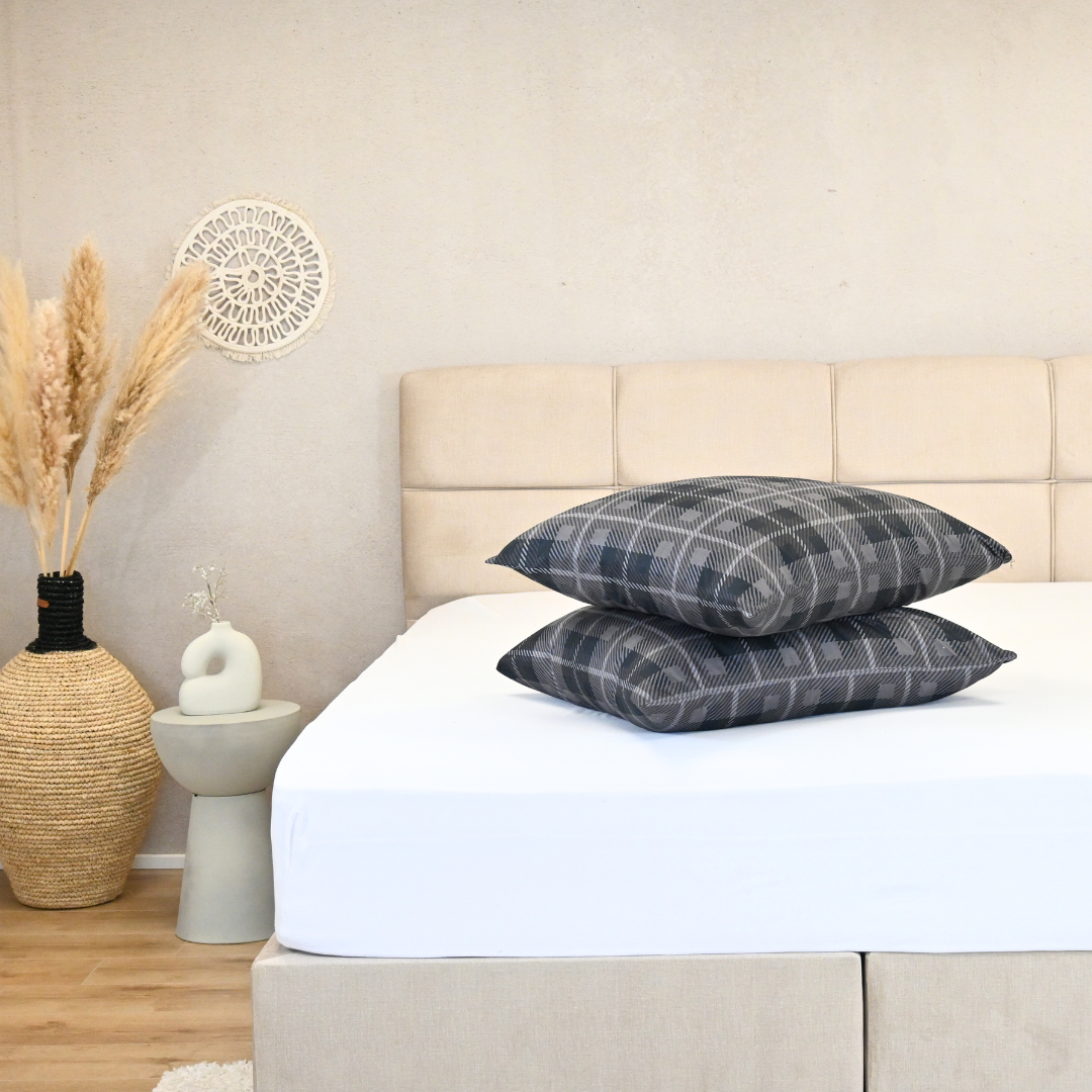 HappyDuvet | Grey Tartan Pillowcase Set 2 Pieces  - 100% Microfibre