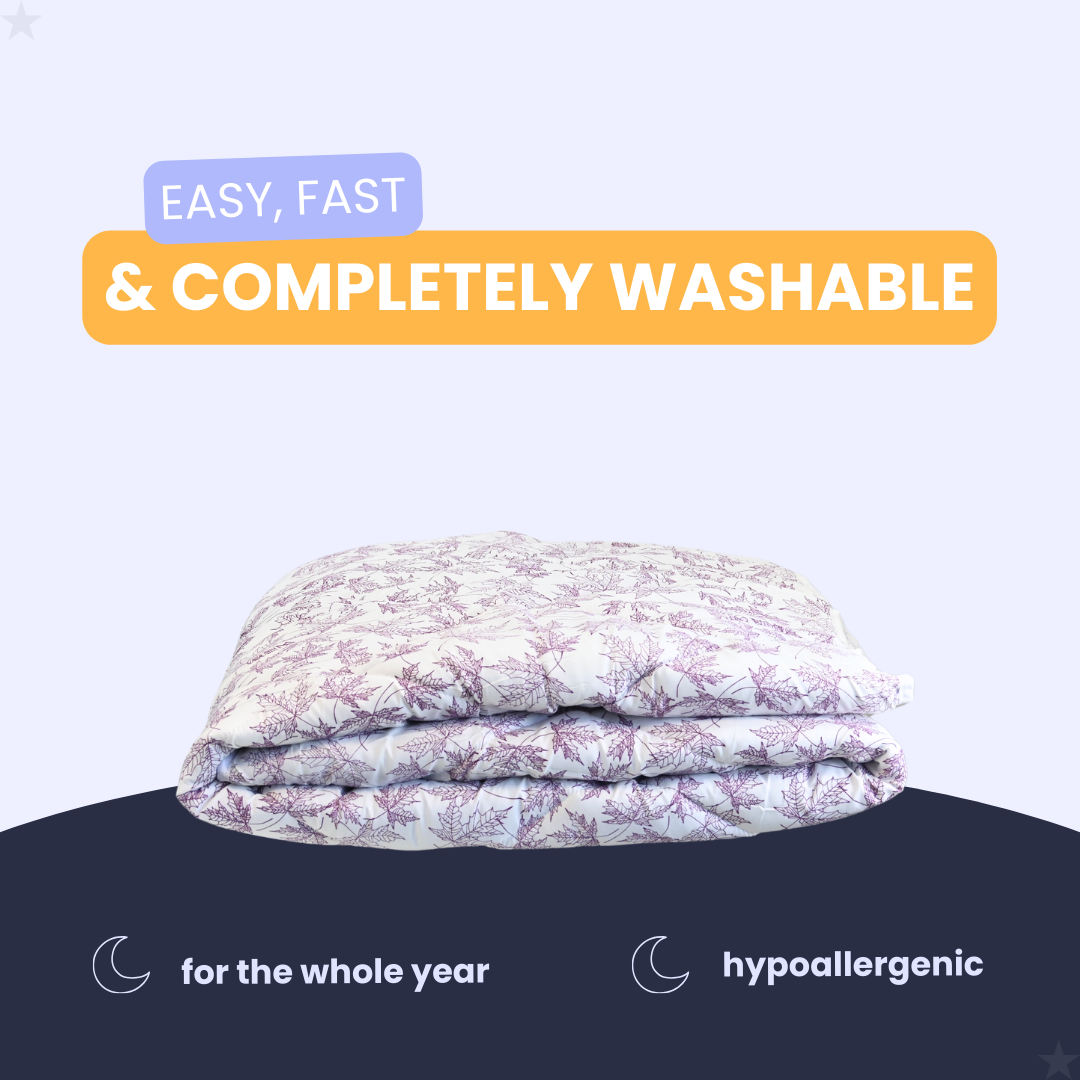 HappyDuvet Violet Leaves - All season Coverless duvet