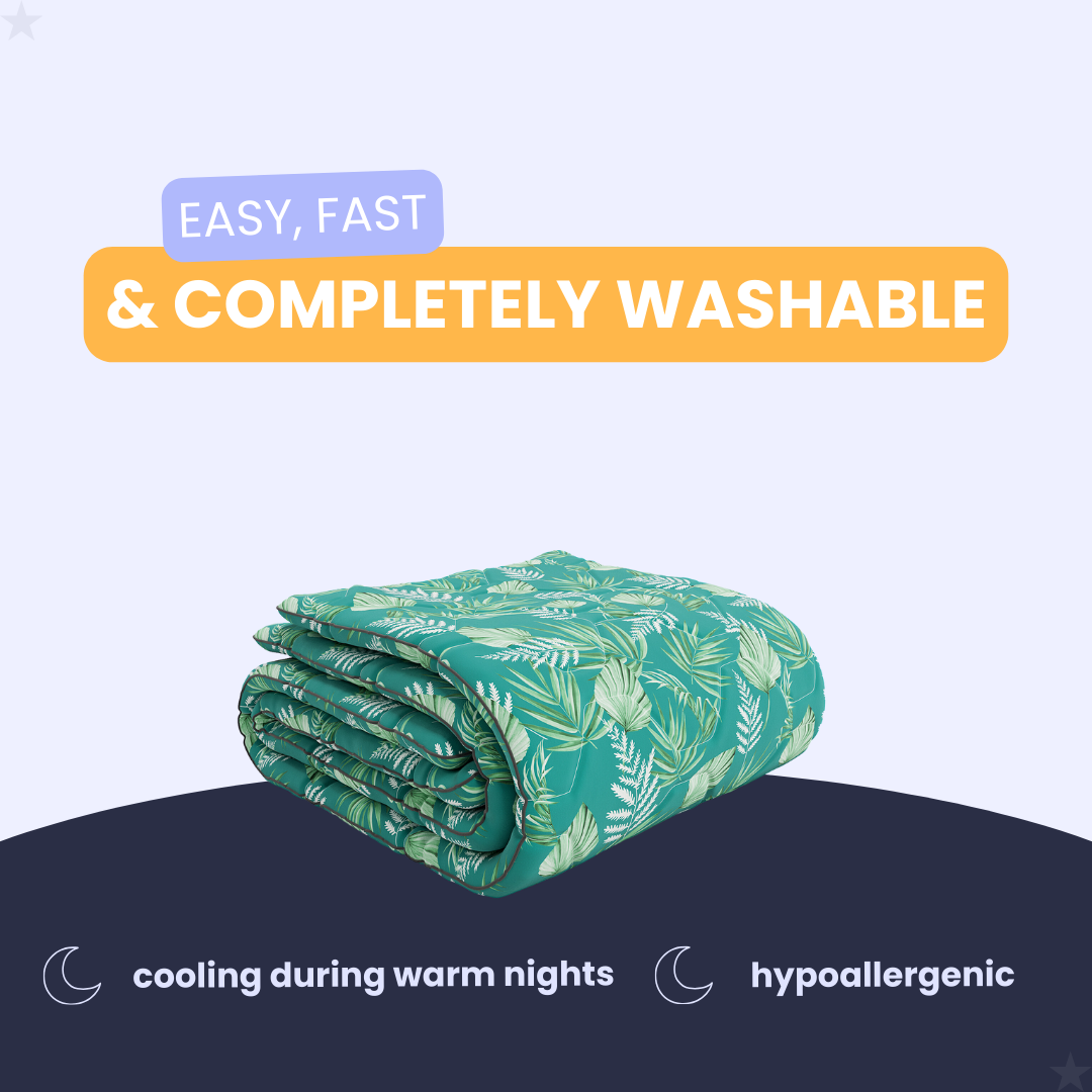 HappyDuvet Green Leaves - Coverless Summerduvet for Warm Days