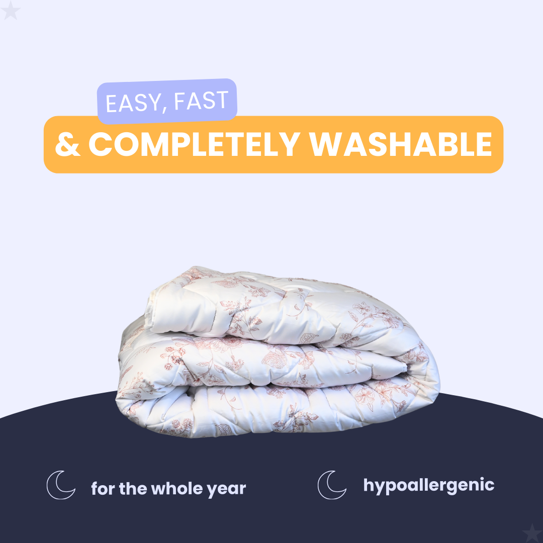 HappyDuvet Dusty Roses - Satin Look - All season Coverless duvet