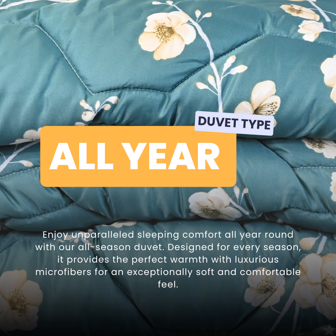 HappyDuvet Blue Blossom - Satin Look - All season Coverless duvet