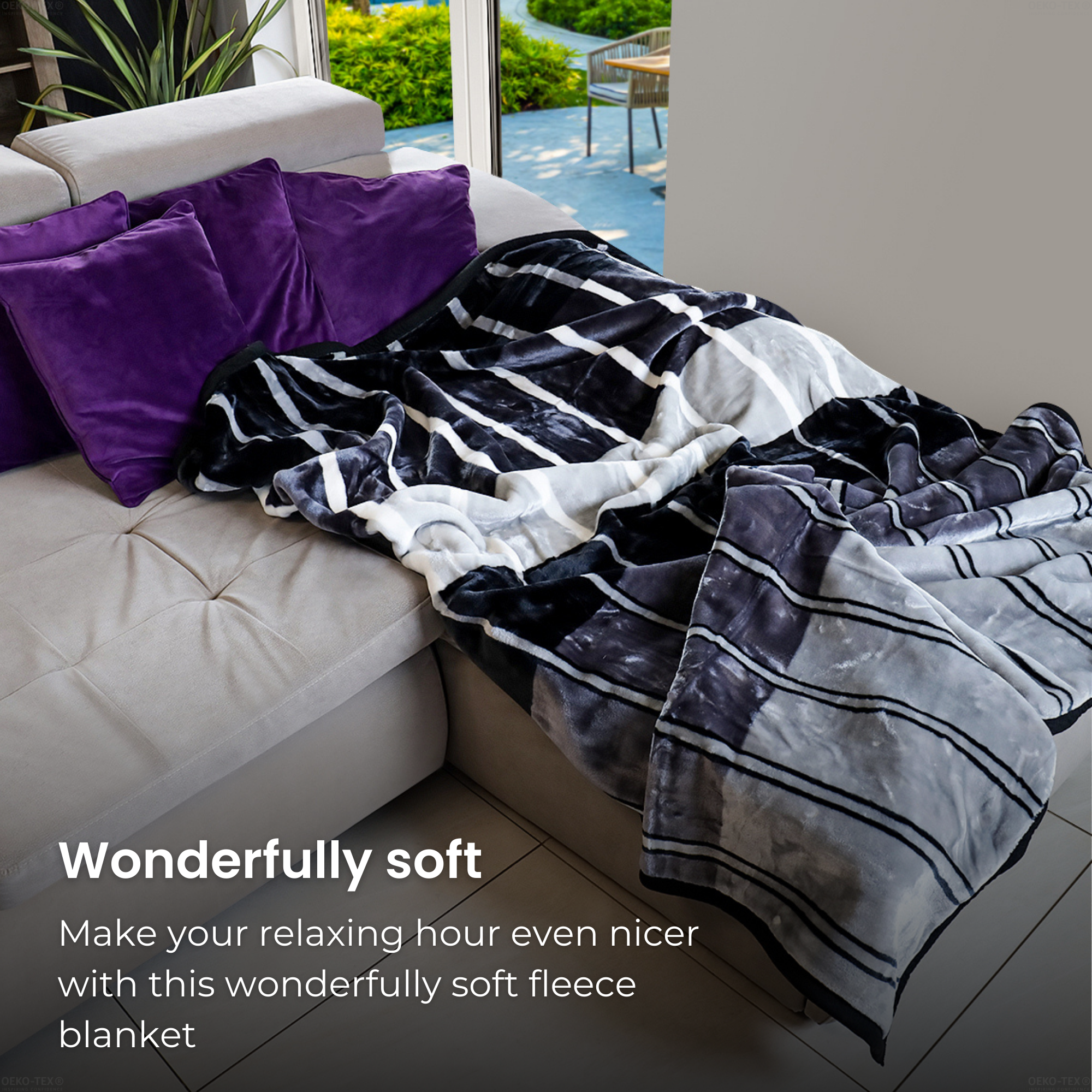HappyDuvet cozy blanket 150x200 cm - Fleece blanket | Striped
