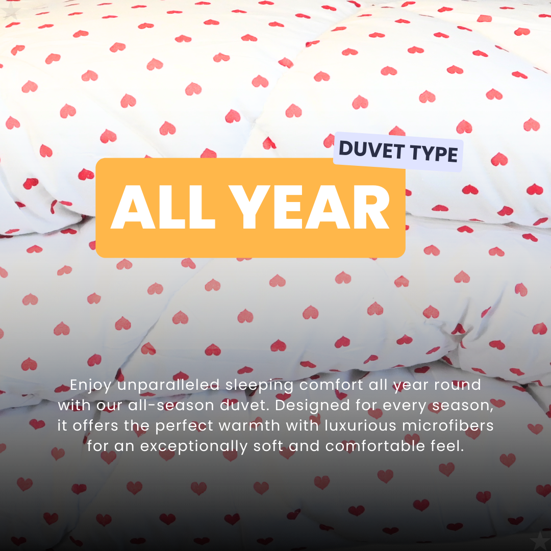 HappyDuvet Sweethearts - 100% Cotton All season Coverless duvet