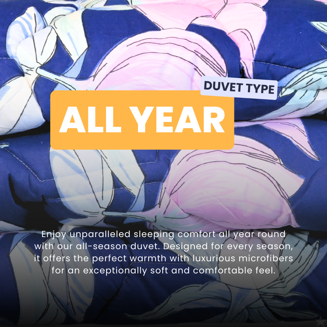 HappyDuvet Purple Bloom - 100% Cotton All season Coverless duvet