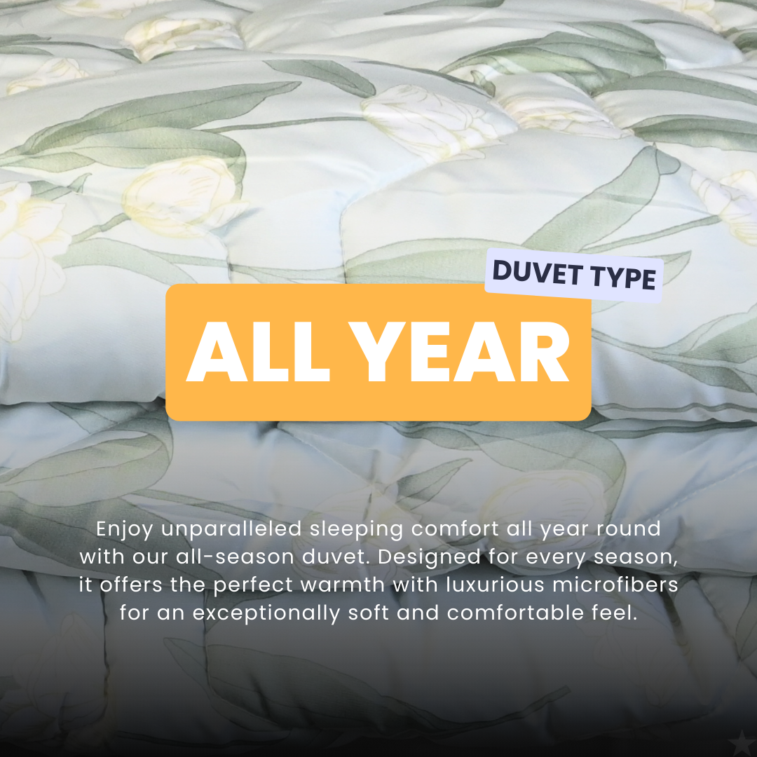 HappyDuvet White Roses - Satin Look - All season Coverless duvet