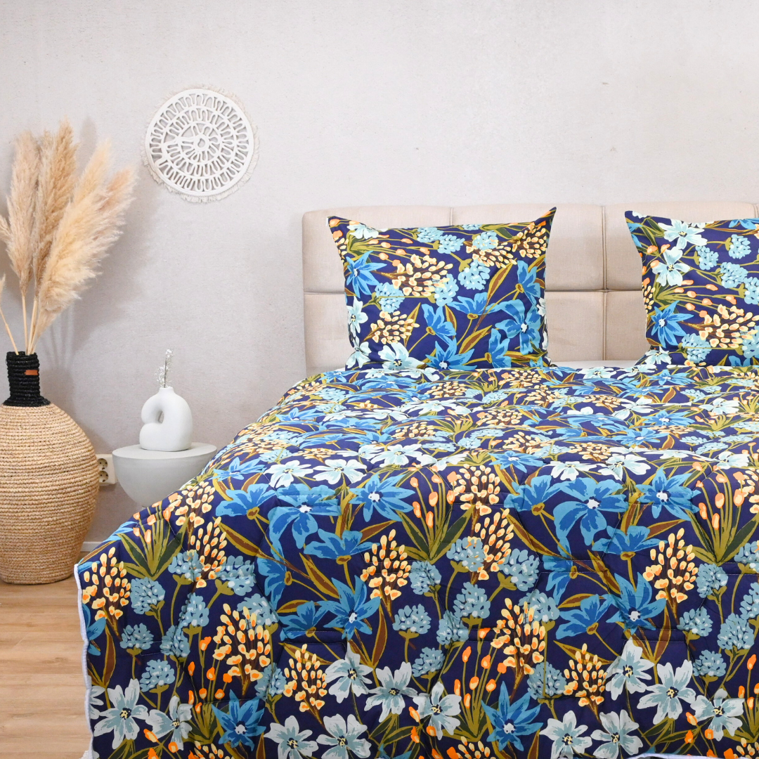 HappyDuvet Floral Green - 100% Cotton All season Coverless duvet