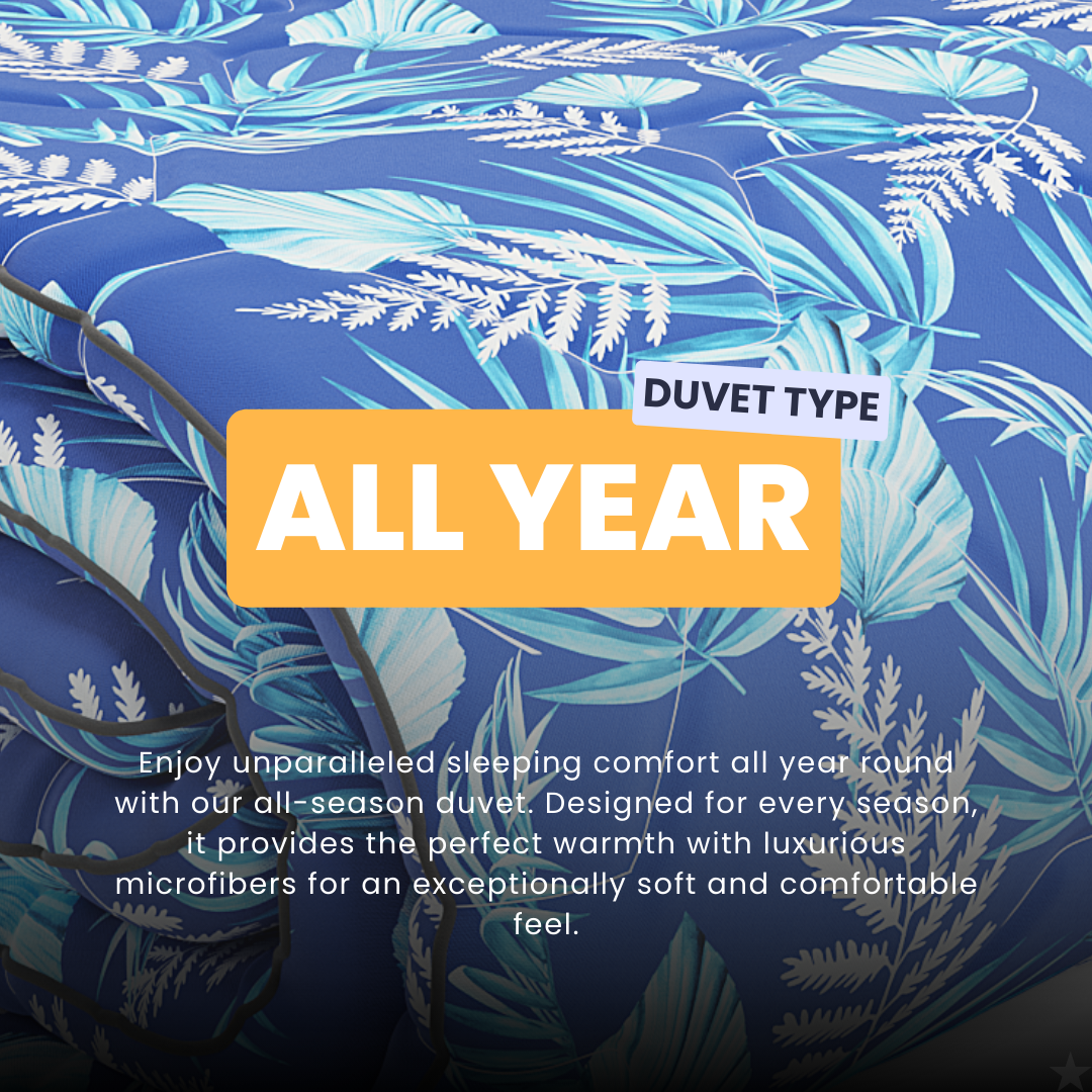 HappyDuvet Blue Leaves - All season Coverless duvet