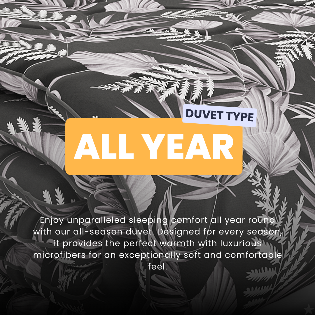 HappyDuvet Black Leaves - All season Coverless duvet