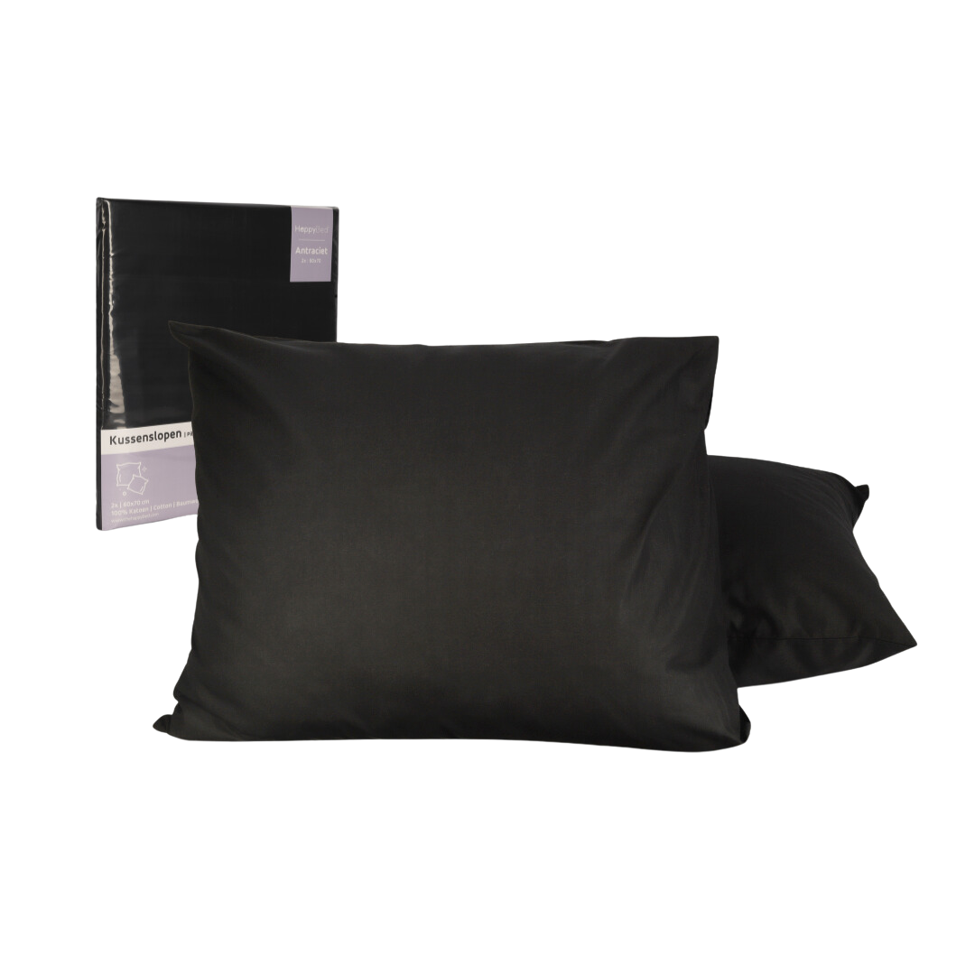 HappyDuvet | Anthracite pillowcase set 2 pieces - 60x70cm - 100% cotton