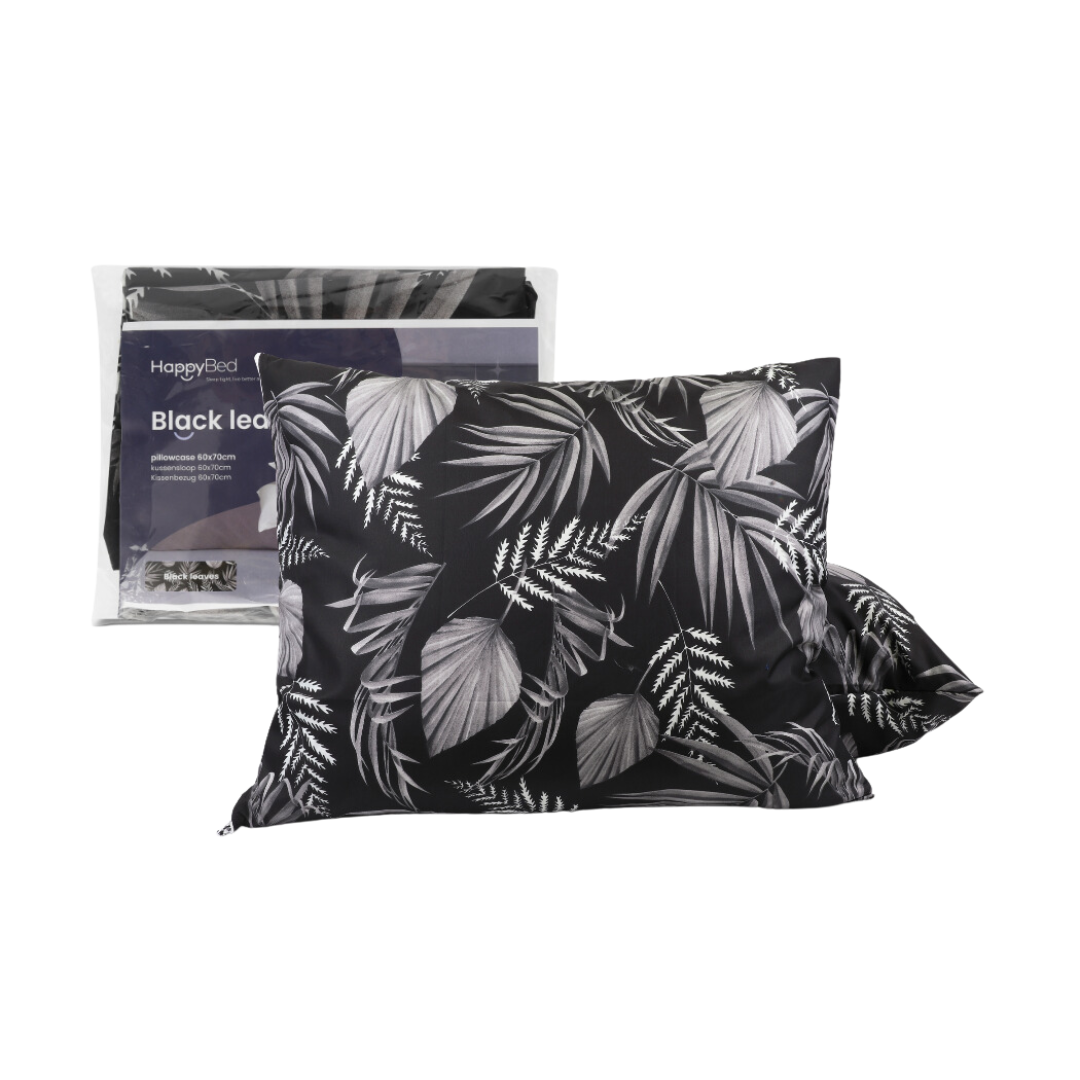 HappyDuvet | Black leaves pillowcase set 2 pieces - 100% Microfibre