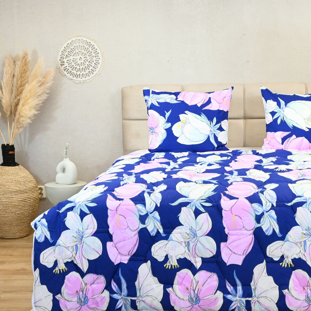 HappyDuvet Purple Bloom - 100% Cotton All season Coverless duvet