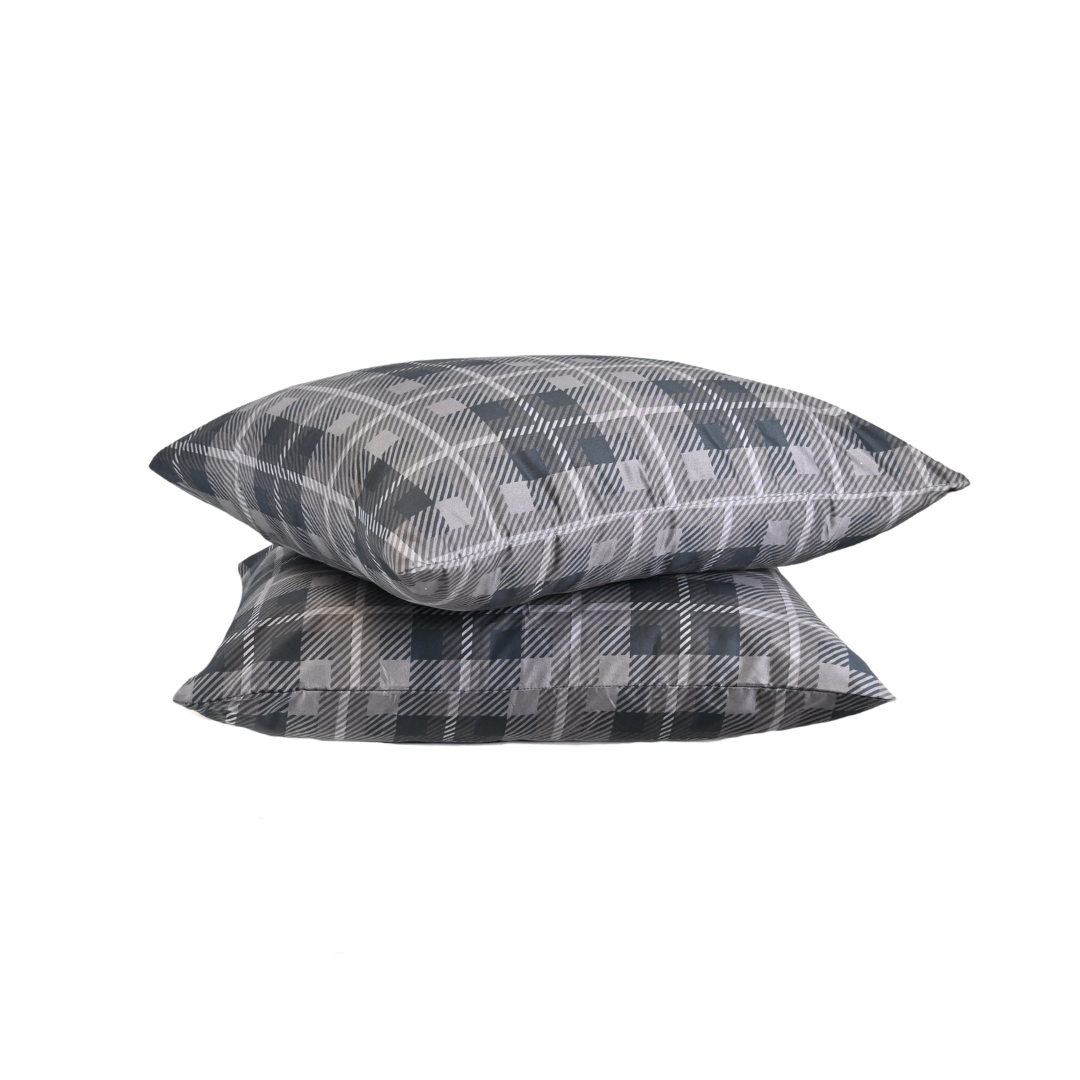 HappyDuvet | Grey Tartan Pillowcase Set 2 Pieces  - 100% Microfibre