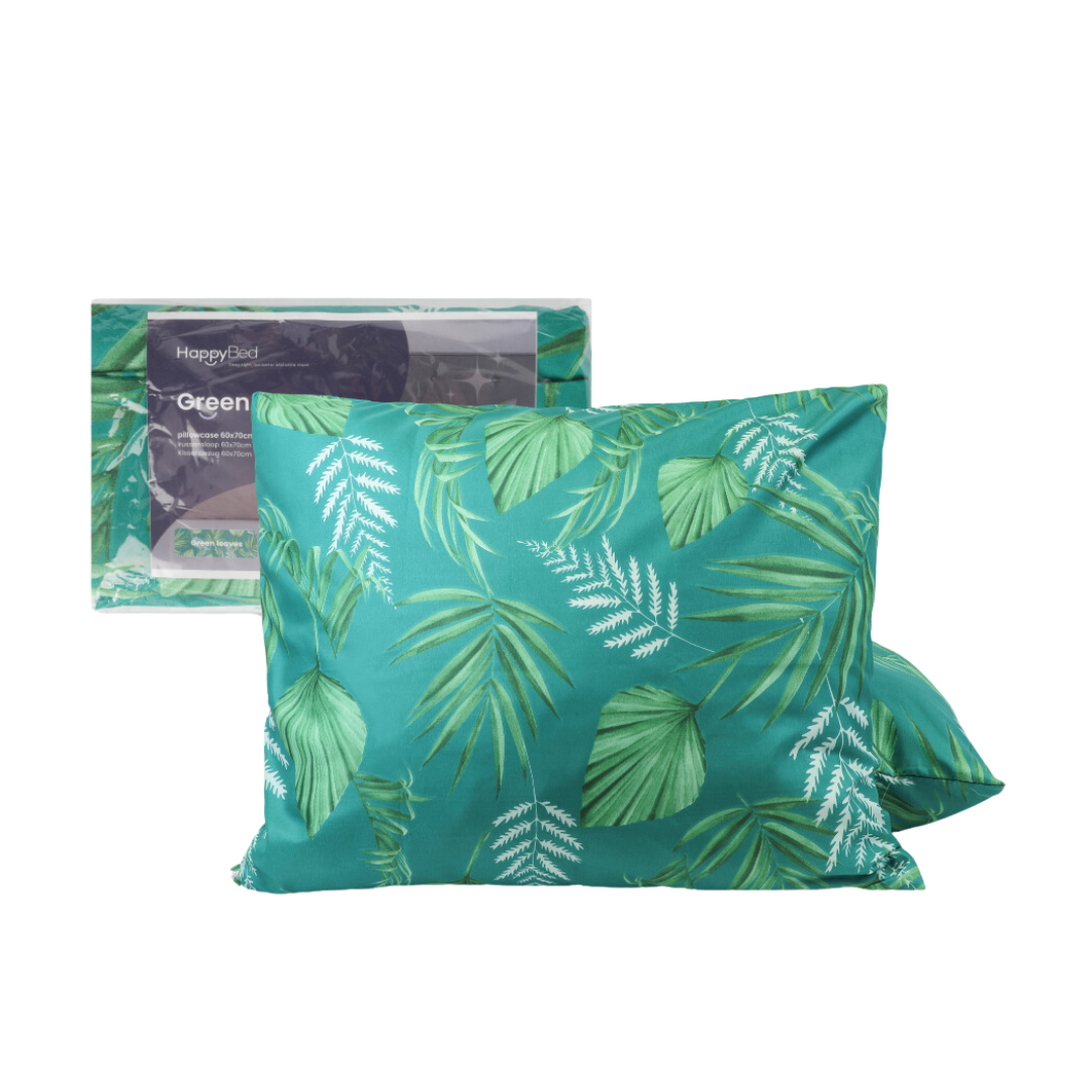 HappyDuvet | Green leaves pillowcase set 2 pieces - 60x70cm - 100% Microfibre